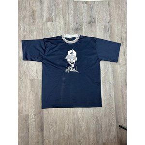 ooLLaa Graphic Navy Blue Mesh Short Sleeve Jersey‎ Round Neck Polyester Men's XL